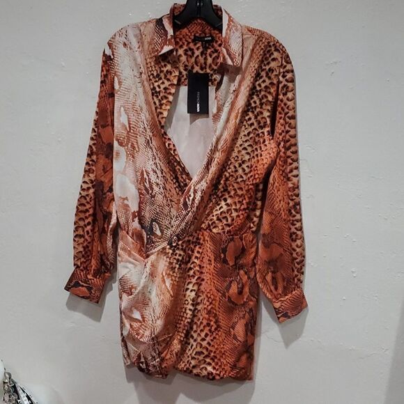 Fashion Nova Hearts Desire Satin Mini Dress in Rust Snakeskin Size M - Picture 6 of 15